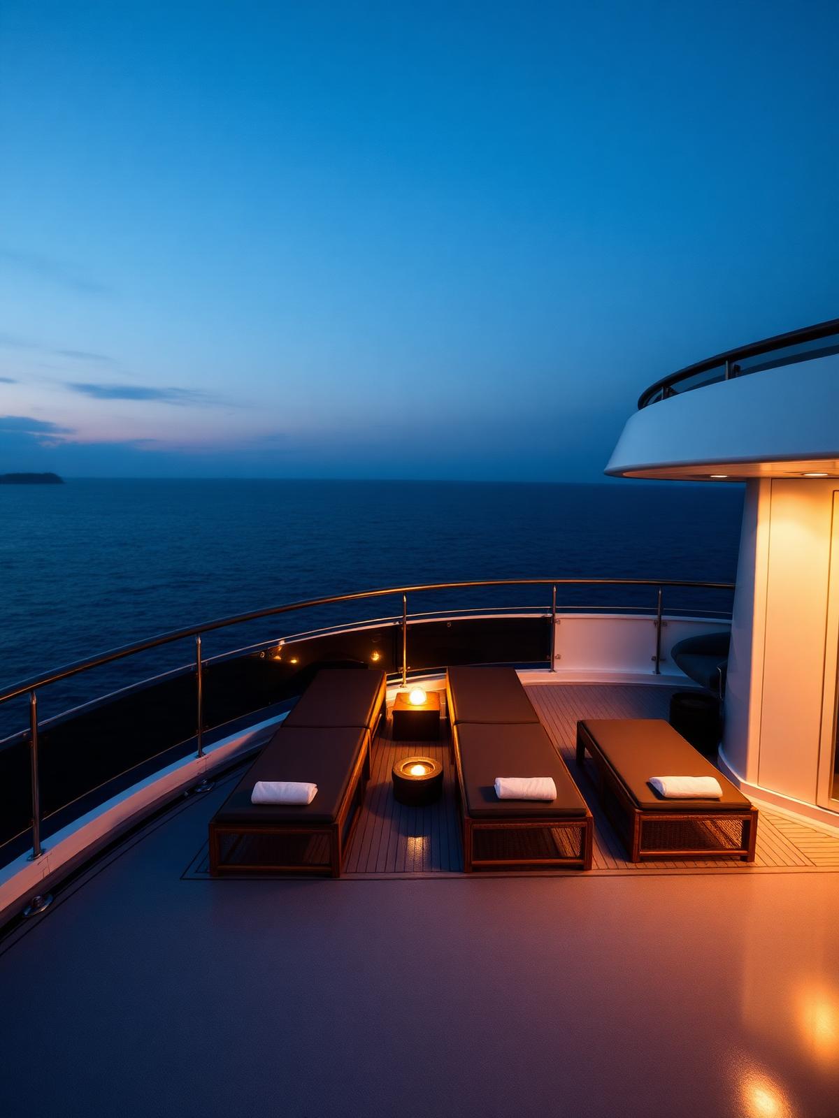 Superyacht deck at dusk