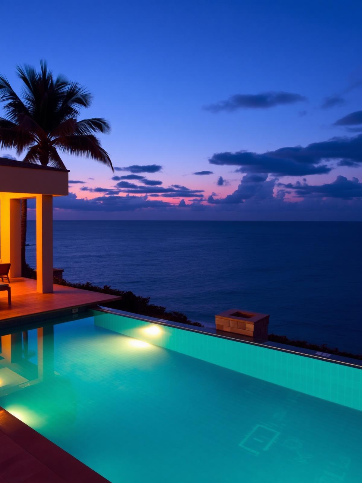 Luxury villa infinity pool at dusk
