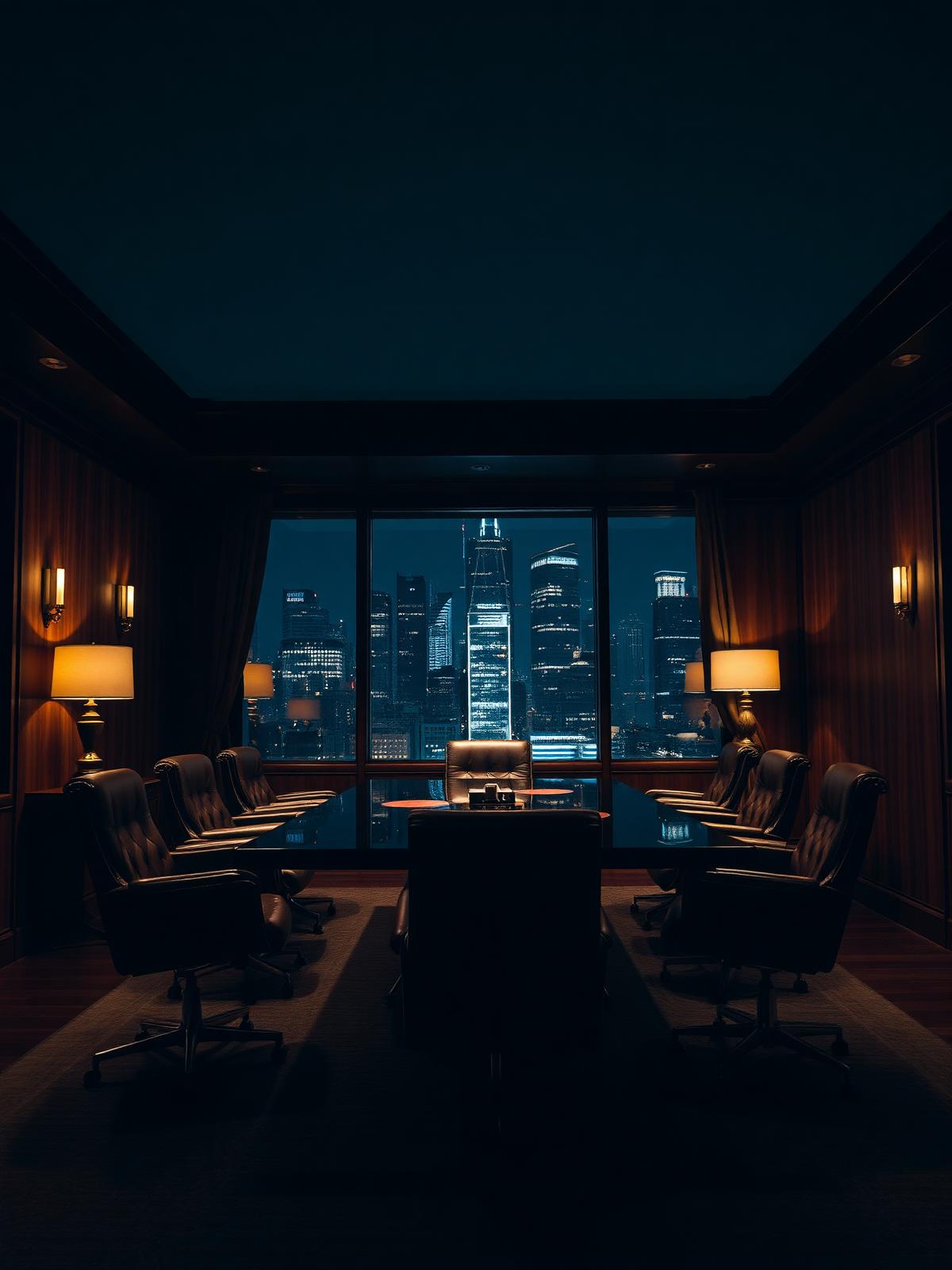 Executive boardroom overlooking city